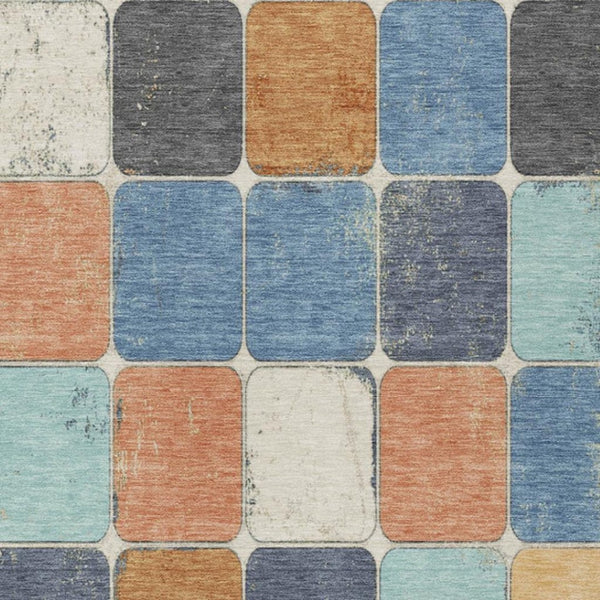 HomeRoots 5' Stylish Geometric Area Rug in Rust and Denim Blue - Durable, Washable for Indoor/Outdoor Use 8' X 10' 626951