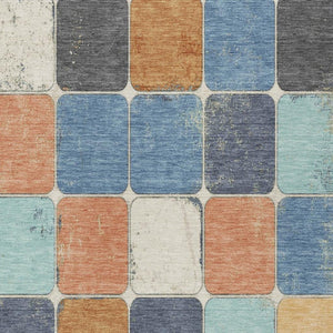 HomeRoots 5' Stylish Geometric Area Rug in Rust and Denim Blue - Durable, Washable for Indoor/Outdoor Use 9' X 12' 626952
