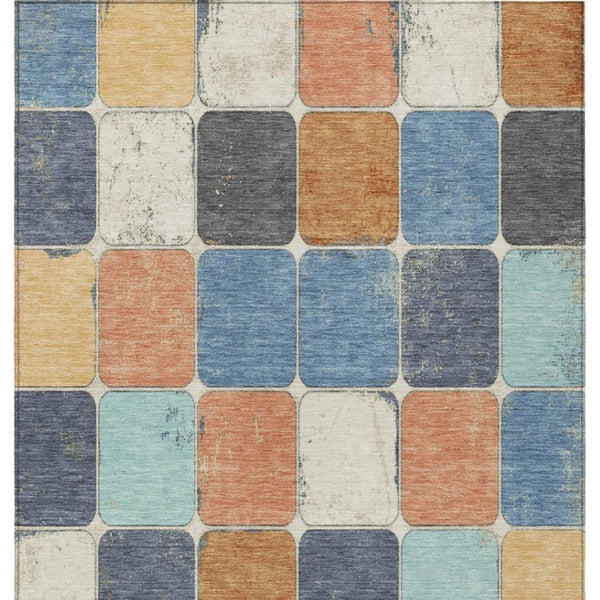 HomeRoots 5' Stylish Geometric Area Rug in Rust and Denim Blue - Durable, Washable for Indoor/Outdoor Use 9' X 12' 626952