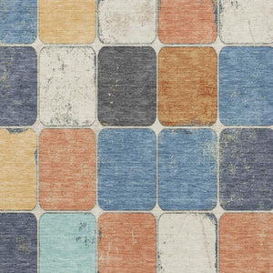 HomeRoots 5' Stylish Geometric Area Rug in Rust and Denim Blue - Durable, Washable for Indoor/Outdoor Use 10' X 14' 626953