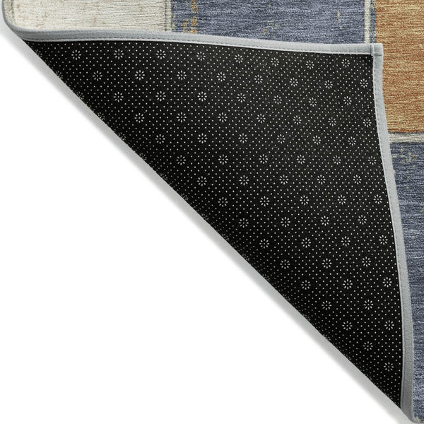 HomeRoots 5' Stylish Geometric Area Rug in Rust and Denim Blue - Durable, Washable for Indoor/Outdoor Use 10' X 14' 626953