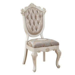 English Elm Rose Rose Gold Tufted Back Side Chairs Set of 2 – Pearl White & Brocade Seats, Floral Motif, Queen Anne Legs B062P186474