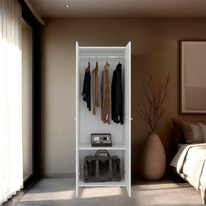 English Elm FM 2-Door Tall Wardrobe Cabinet with Full-Length Rod and 4 Shelves, Scratch-Resistant Melamine Finish White 71.26 L x 20.08 W x 5.12 H B128P361107