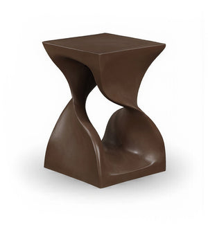Meridian Furniture Jula Sculptural Concrete End Table Art Deco Twisted Form for Indoor Outdoor Living Spaces Brown 626Brown-ET