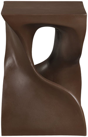 Meridian Furniture Jula Sculptural Concrete End Table Art Deco Twisted Form for Indoor Outdoor Living Spaces Brown 626Brown-ET