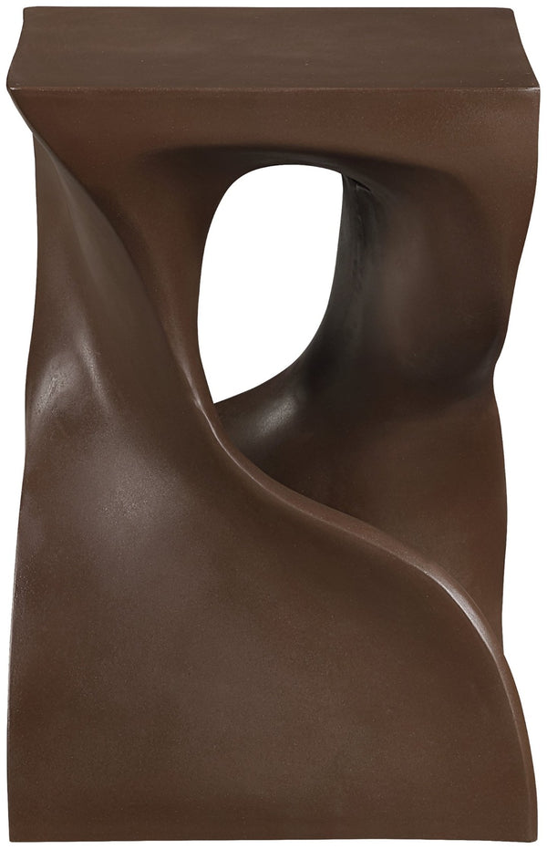 Meridian Furniture Jula Sculptural Concrete End Table Art Deco Twisted Form for Indoor Outdoor Living Spaces Brown 626Brown-ET