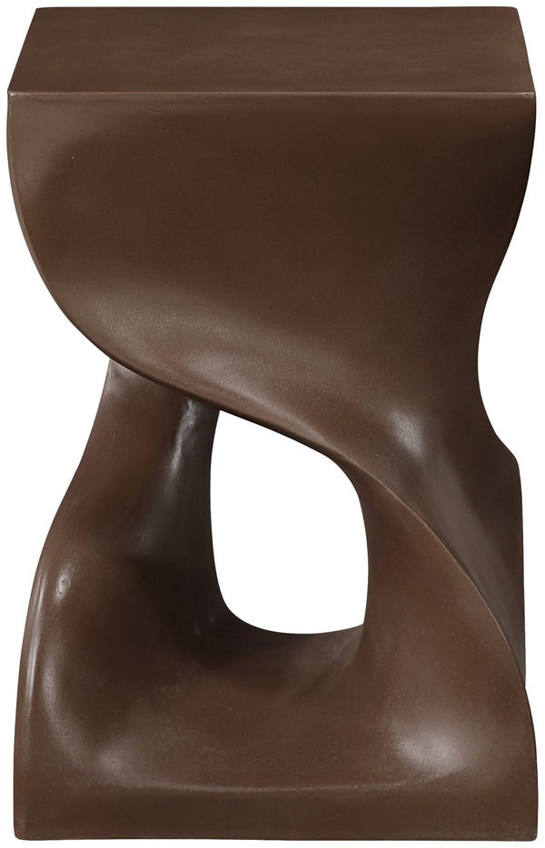 Meridian Furniture Jula Sculptural Concrete End Table Art Deco Twisted Form for Indoor Outdoor Living Spaces Brown 626Brown-ET