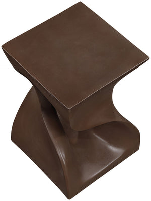 Meridian Furniture Jula Sculptural Concrete End Table Art Deco Twisted Form for Indoor Outdoor Living Spaces Brown 626Brown-ET