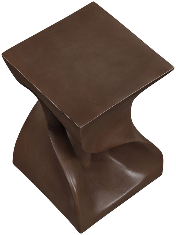 Meridian Furniture Jula Sculptural Concrete End Table Art Deco Twisted Form for Indoor Outdoor Living Spaces Brown 626Brown-ET