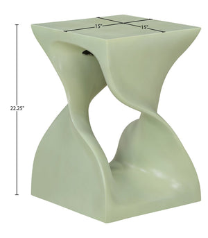 Meridian Furniture Jula Sculptural Concrete End Table Art Deco Twisted Form for Indoor Outdoor Living Spaces Green 626Green-ET
