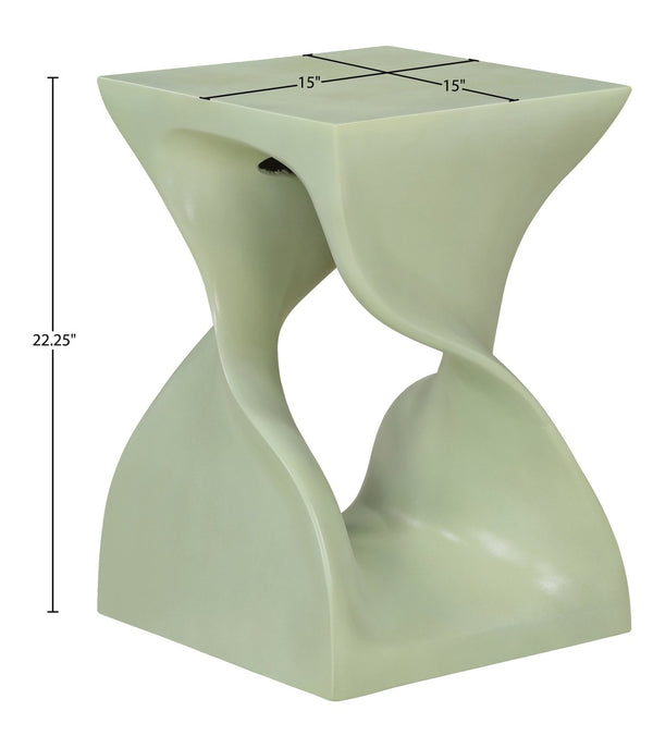Meridian Furniture Jula Sculptural Concrete End Table Art Deco Twisted Form for Indoor Outdoor Living Spaces Green 626Green-ET