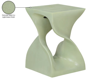Meridian Furniture Jula Sculptural Concrete End Table Art Deco Twisted Form for Indoor Outdoor Living Spaces Green 626Green-ET