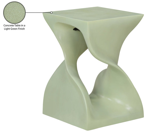 Meridian Furniture Jula Sculptural Concrete End Table Art Deco Twisted Form for Indoor Outdoor Living Spaces Green 626Green-ET