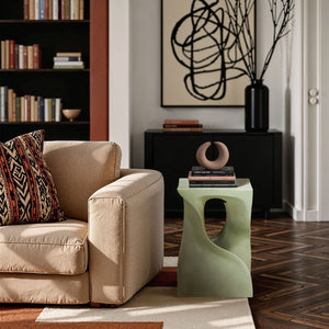 Meridian Furniture Jula Sculptural Concrete End Table Art Deco Twisted Form for Indoor Outdoor Living Spaces Green 626Green-ET