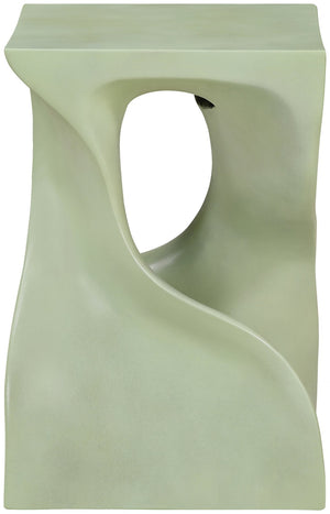 Meridian Furniture Jula Sculptural Concrete End Table Art Deco Twisted Form for Indoor Outdoor Living Spaces Green 626Green-ET