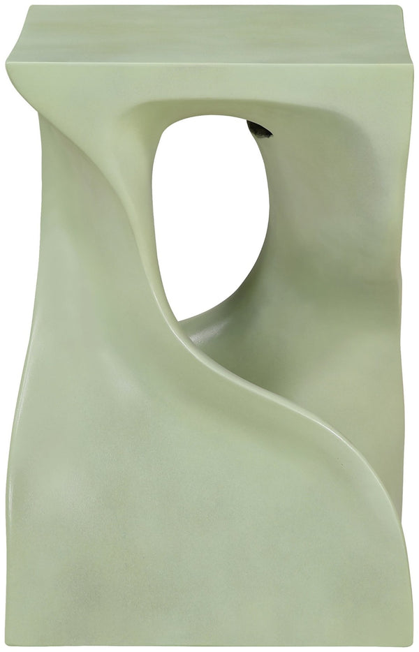 Meridian Furniture Jula Sculptural Concrete End Table Art Deco Twisted Form for Indoor Outdoor Living Spaces Green 626Green-ET