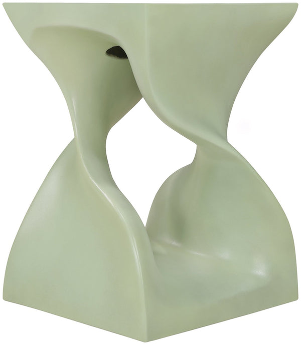 Meridian Furniture Jula Sculptural Concrete End Table Art Deco Twisted Form for Indoor Outdoor Living Spaces Green 626Green-ET