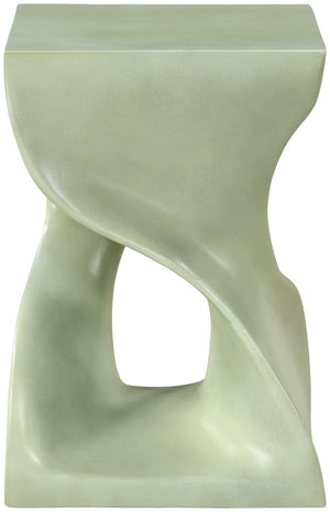 Meridian Furniture Jula Sculptural Concrete End Table Art Deco Twisted Form for Indoor Outdoor Living Spaces Green 626Green-ET