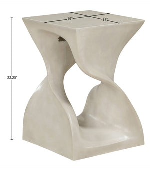 Meridian Furniture Jula Sculptural Concrete End Table Art Deco Twisted Form for Indoor Outdoor Living Spaces Beige 626Sand-ET