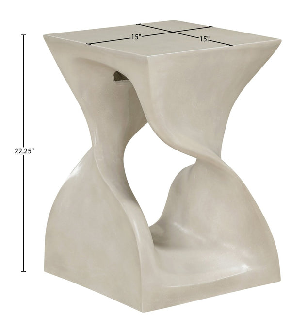 Meridian Furniture Jula Sculptural Concrete End Table Art Deco Twisted Form for Indoor Outdoor Living Spaces Beige 626Sand-ET