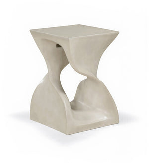 Meridian Furniture Jula Sculptural Concrete End Table Art Deco Twisted Form for Indoor Outdoor Living Spaces Beige 626Sand-ET