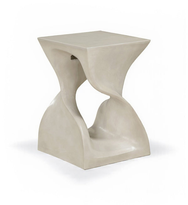 Meridian Furniture Jula Sculptural Concrete End Table Art Deco Twisted Form for Indoor Outdoor Living Spaces Beige 626Sand-ET