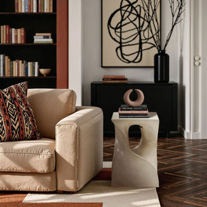 Meridian Furniture Jula Sculptural Concrete End Table Art Deco Twisted Form for Indoor Outdoor Living Spaces Beige 626Sand-ET