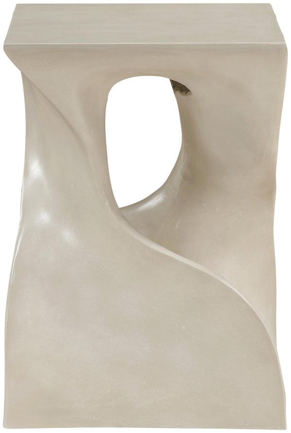 Meridian Furniture Jula Sculptural Concrete End Table Art Deco Twisted Form for Indoor Outdoor Living Spaces Beige 626Sand-ET