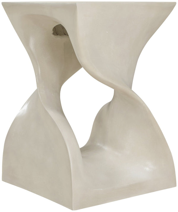 Meridian Furniture Jula Sculptural Concrete End Table Art Deco Twisted Form for Indoor Outdoor Living Spaces Beige 626Sand-ET