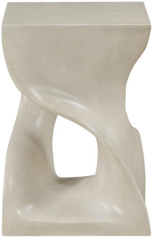 Meridian Furniture Jula Sculptural Concrete End Table Art Deco Twisted Form for Indoor Outdoor Living Spaces Beige 626Sand-ET