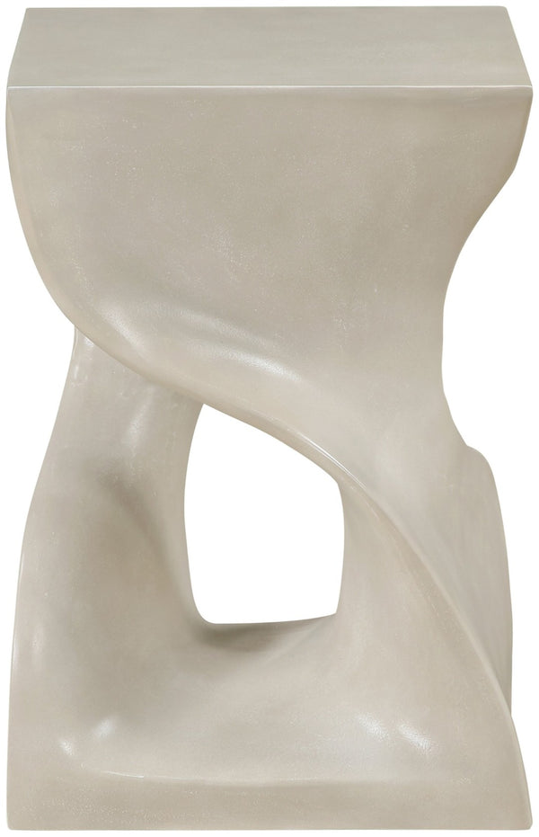 Meridian Furniture Jula Sculptural Concrete End Table Art Deco Twisted Form for Indoor Outdoor Living Spaces Beige 626Sand-ET