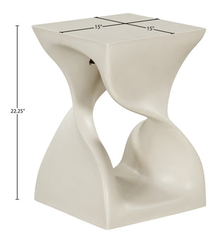 Meridian Furniture Jula Sculptural Concrete End Table Art Deco Twisted Form for Indoor Outdoor Living Spaces Taupe 626Taupe-ET