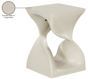 Meridian Furniture Jula Sculptural Concrete End Table Art Deco Twisted Form for Indoor Outdoor Living Spaces Taupe 626Taupe-ET