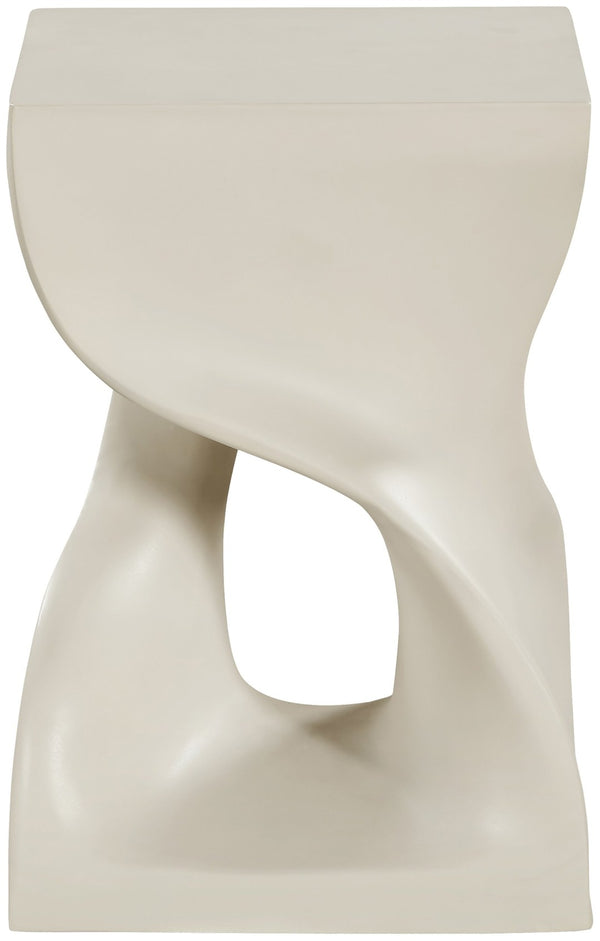 Meridian Furniture Jula Sculptural Concrete End Table Art Deco Twisted Form for Indoor Outdoor Living Spaces Taupe 626Taupe-ET
