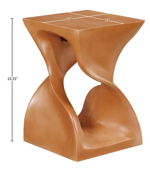 Meridian Furniture Jula Sculptural Concrete End Table Art Deco Twisted Form for Indoor Outdoor Living Spaces Terracotta 626Terracotta-ET