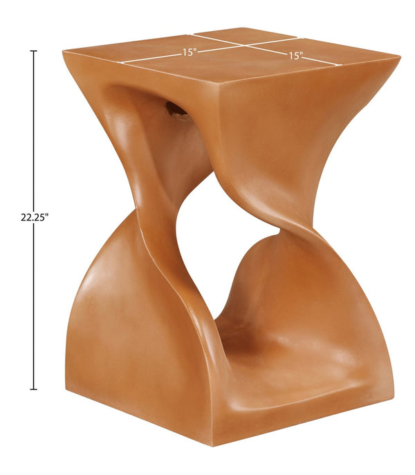 Meridian Furniture Jula Sculptural Concrete End Table Art Deco Twisted Form for Indoor Outdoor Living Spaces Terracotta 626Terracotta-ET