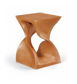 Meridian Furniture Jula Sculptural Concrete End Table Art Deco Twisted Form for Indoor Outdoor Living Spaces Terracotta 626Terracotta-ET