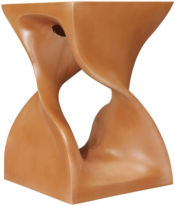 Meridian Furniture Jula Sculptural Concrete End Table Art Deco Twisted Form for Indoor Outdoor Living Spaces Terracotta 626Terracotta-ET