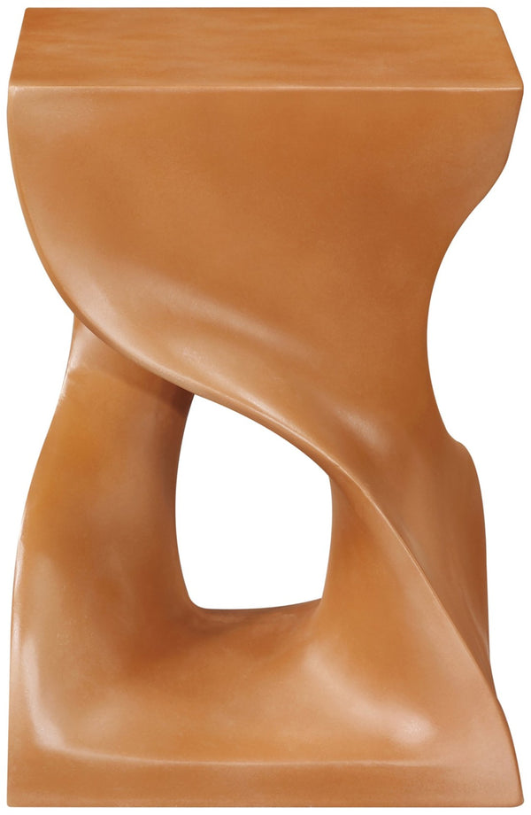 Meridian Furniture Jula Sculptural Concrete End Table Art Deco Twisted Form for Indoor Outdoor Living Spaces Terracotta 626Terracotta-ET