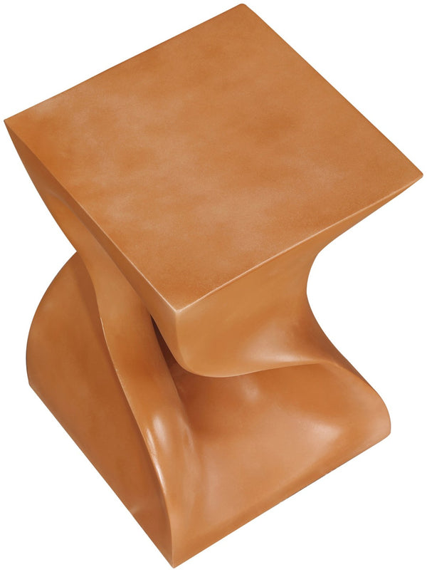 Meridian Furniture Jula Sculptural Concrete End Table Art Deco Twisted Form for Indoor Outdoor Living Spaces Terracotta 626Terracotta-ET