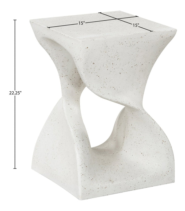 Meridian Furniture Jula Sculptural Concrete End Table Art Deco Twisted Form for Indoor Outdoor Living Spaces Terrazzo 626Trzo-ET