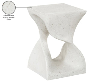 Meridian Furniture Jula Sculptural Concrete End Table Art Deco Twisted Form for Indoor Outdoor Living Spaces Terrazzo 626Trzo-ET