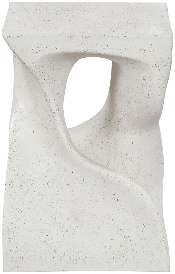 Meridian Furniture Jula Sculptural Concrete End Table Art Deco Twisted Form for Indoor Outdoor Living Spaces Terrazzo 626Trzo-ET