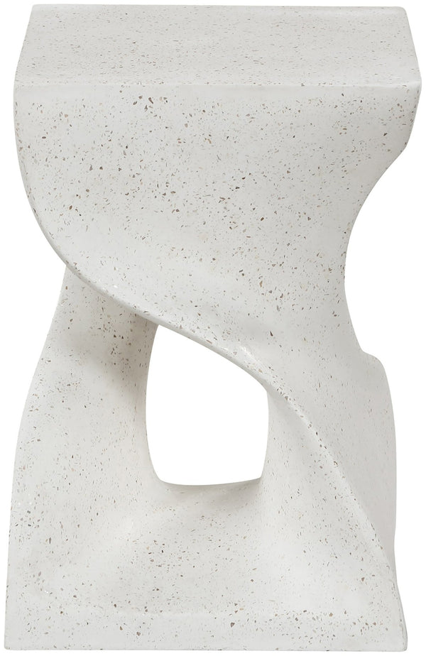Meridian Furniture Jula Sculptural Concrete End Table Art Deco Twisted Form for Indoor Outdoor Living Spaces Terrazzo 626Trzo-ET