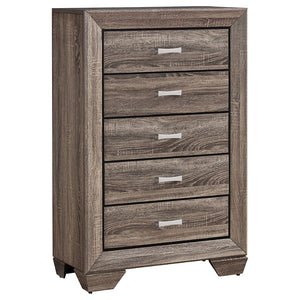 English Elm Carina Queen Bedroom Set Grey Oak Paneled Headboard Nickel Hardware Five Piece Taupe B062S00732