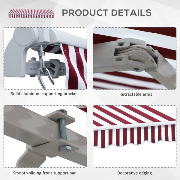 English Elm Outsunny 10' X 8' Retractable Awning - Stylish Wine Red Stripes, Uv Protection, Easy Manual Crank System W2225P174237-GIGA