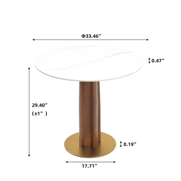 English Elm Modern Sintered Stone Round Dining Table Gold Base Wooden Leg Compact Two Seat W1535S00608