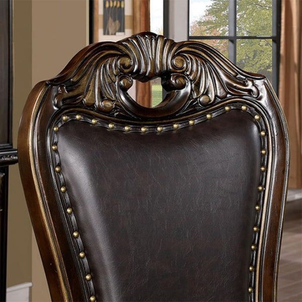 English Elm Traditional Side Chairs Set Of 2 - Elegant Walnut Finish With Dark Brown Leatherette Upholstery B011P234724-GIGA