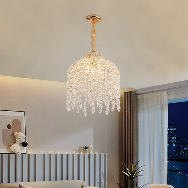 English Elm 16 5-Light Crystal Pendant Chandelier Gold Finish, Waterfall Grape Bead Design, Adjustable 80cm Height for Living Room W2312P368719