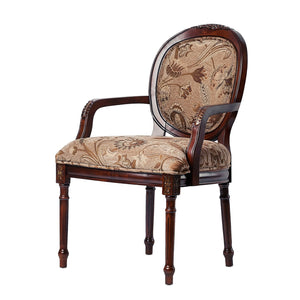 English Elm Bernice Oval Back Chair with Hand-Carved Floral Detail, Walnut Finish, Chenille Seat, Solid Wood Durable Upholstery B050P229945